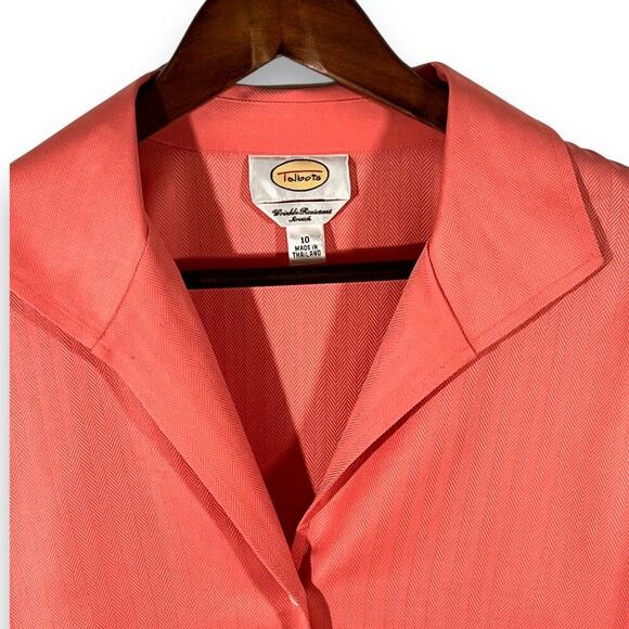 Talbots Blouse Herringbone Button Front Coral Pink Preppy Classic Size 10 - Picture 4 of 10